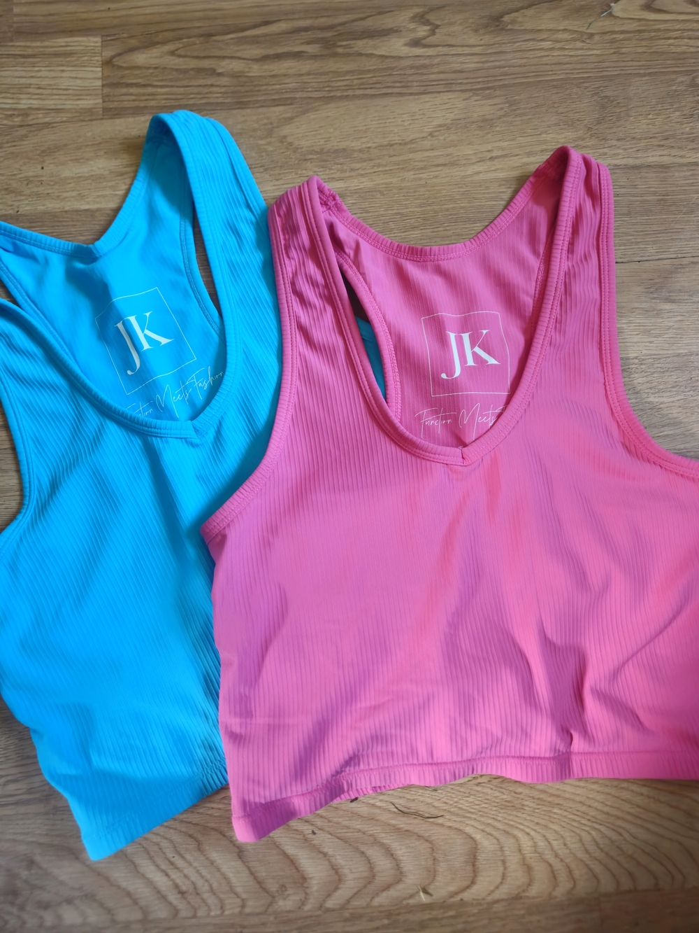 JK Ribbed Racerback Crop Tank - Pink & Turquoise